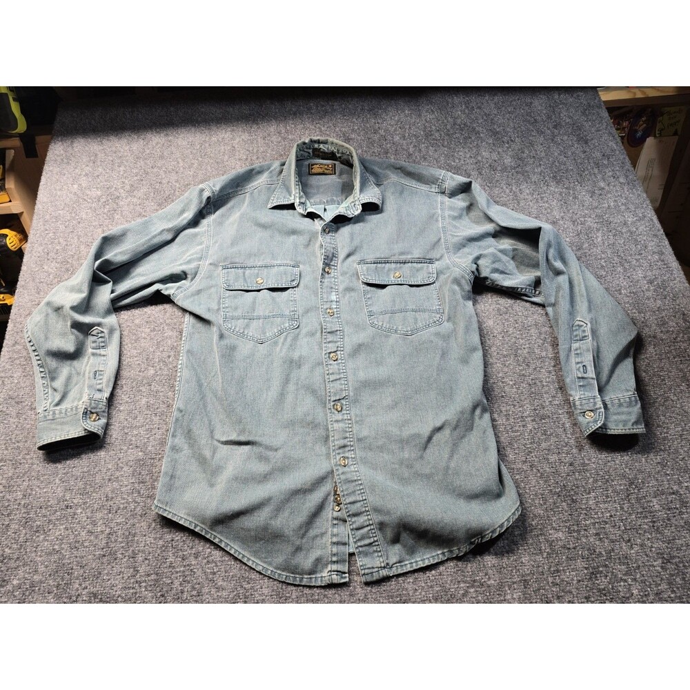 VTG Eddie Bauer Elkhorn Twill Shirt Mens Large Green Cotton Heavyweight Made USA